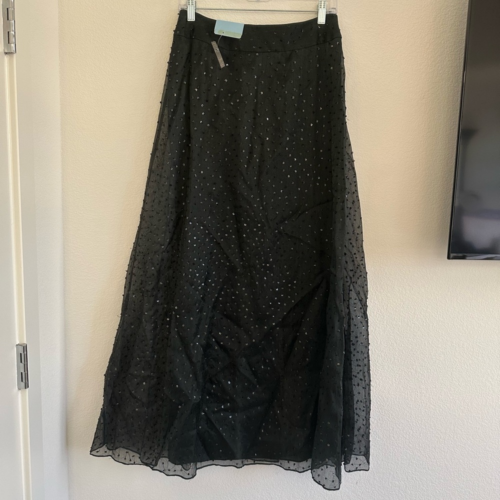 Tahari Black Maxi Skirt with Sheer Overlay